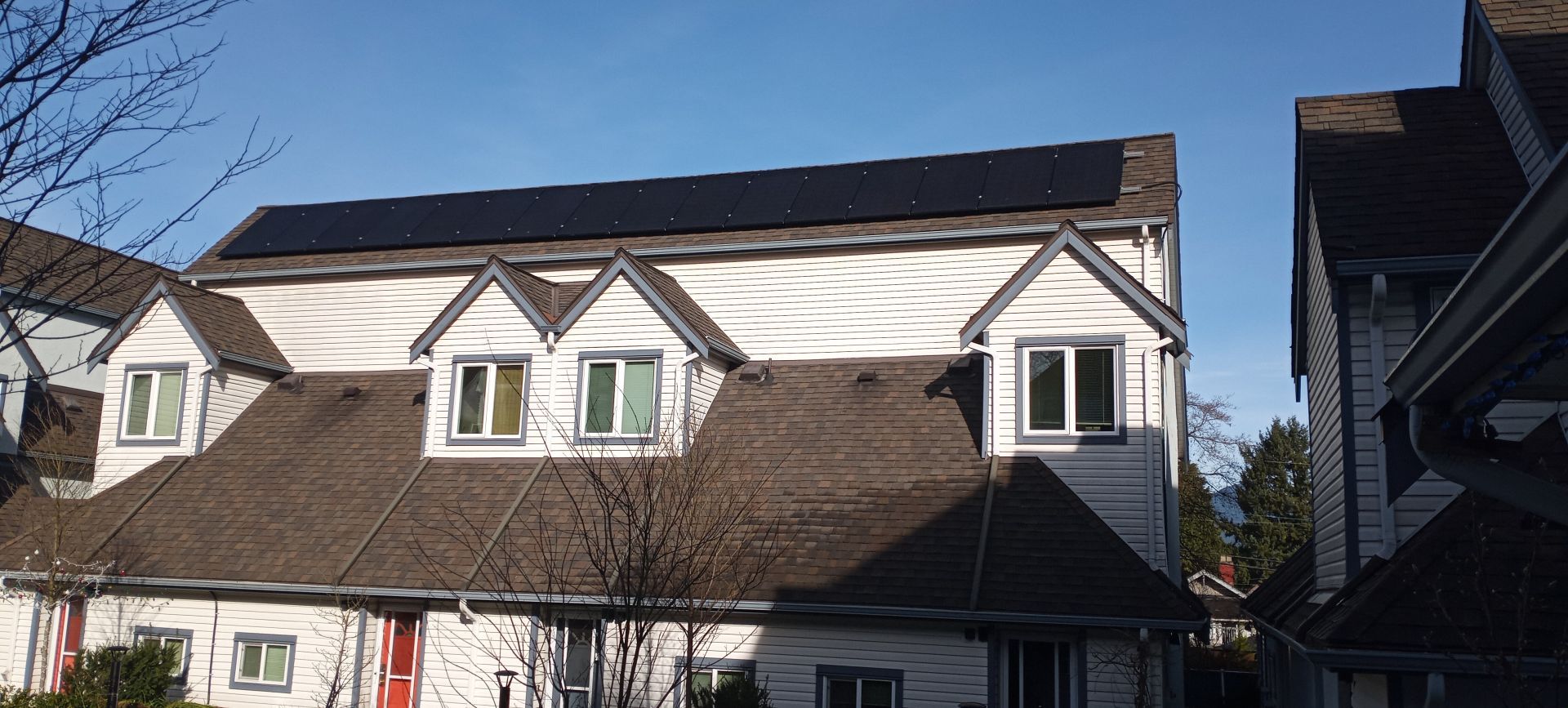 Solar energy array on housing co-op building.